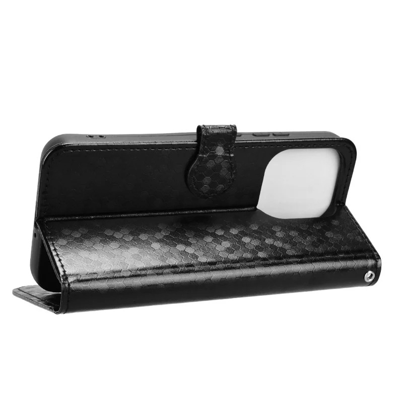 For Oppo Reno16 F 5G  /  Reno16 FS 5G Wallet Case Dot Pattern Imprint PU Leather Phone Cover with Wrist Strap - Black