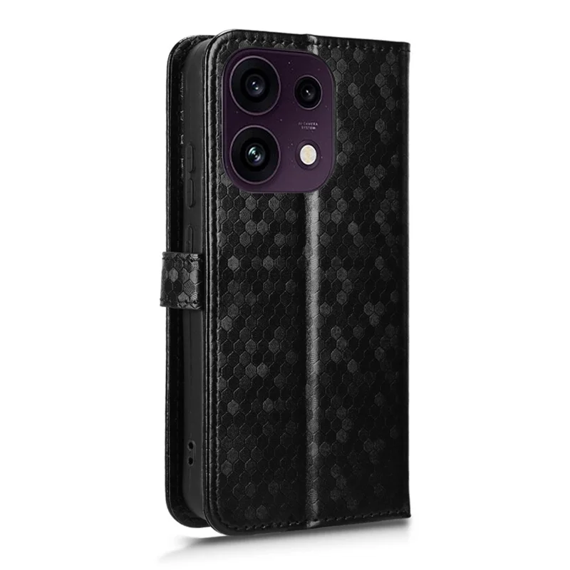 For Oppo Reno16 F 5G  /  Reno16 FS 5G Wallet Case Dot Pattern Imprint PU Leather Phone Cover with Wrist Strap - Black