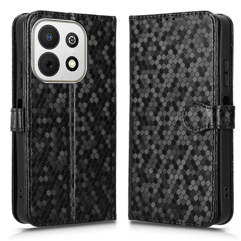 For Huawei nova Y74 4G Wallet Case Dot Pattern Imprint PU Leather Phone Cover with Wrist Strap - Black