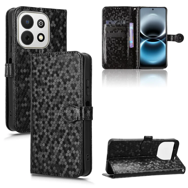 For Huawei nova Y74 4G Wallet Case Dot Pattern Imprint PU Leather Phone Cover with Wrist Strap - Black