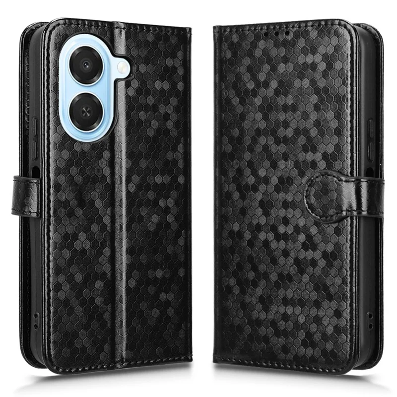 For Honor X7e 4G Wallet Case Dot Pattern Imprint PU Leather Phone Cover with Wrist Strap - Black
