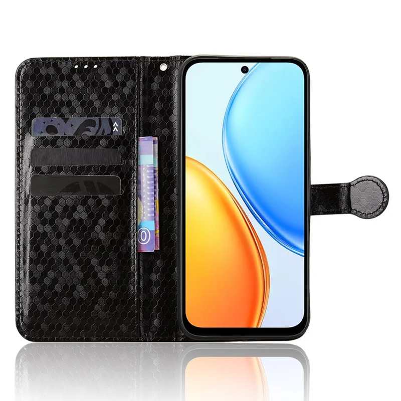 For Honor X7e 4G Wallet Case Dot Pattern Imprint PU Leather Phone Cover with Wrist Strap - Black