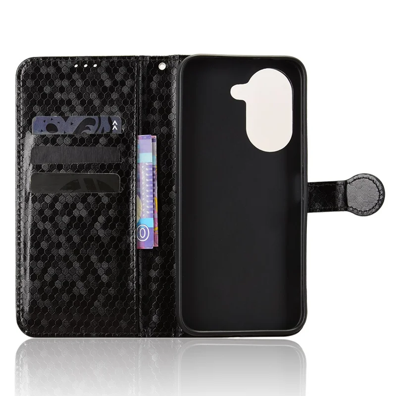 For Honor X7e 4G Wallet Case Dot Pattern Imprint PU Leather Phone Cover with Wrist Strap - Black