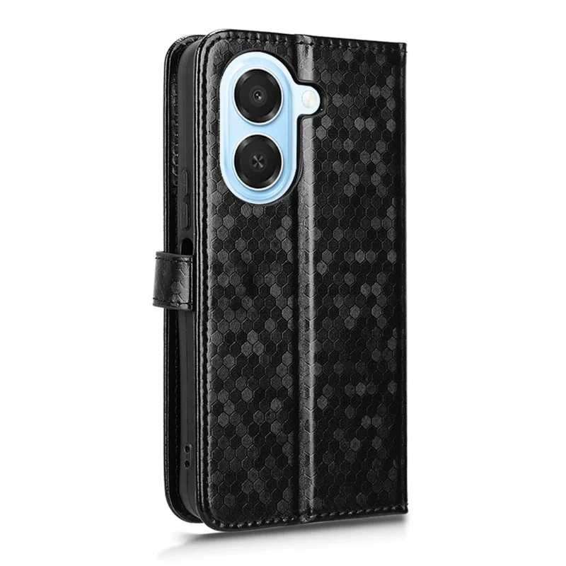 For Honor X7e 4G Wallet Case Dot Pattern Imprint PU Leather Phone Cover with Wrist Strap - Black