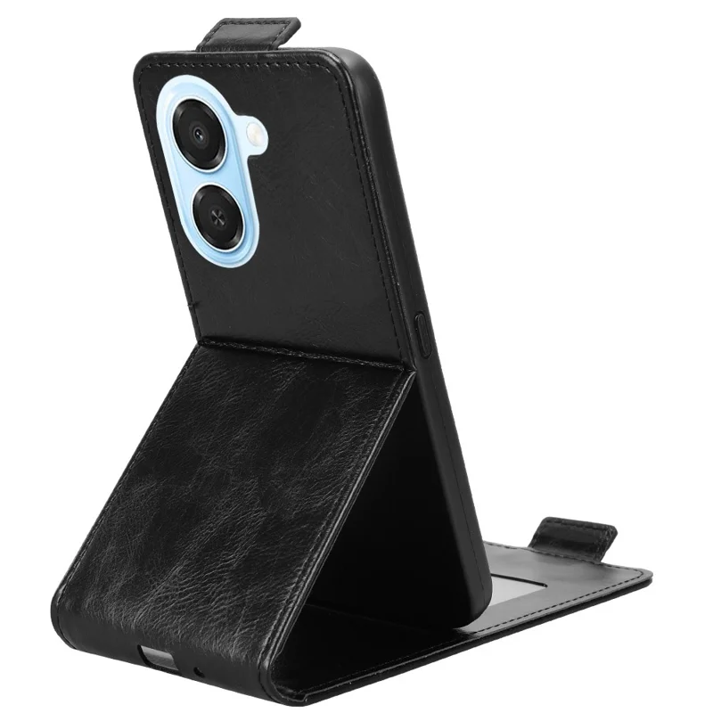 For Honor X7e 4G  /  Play 80 Plus 5G Stand Case Magnetic Clasp Vertical Flip Leather Phone Cover with Card Holder - Black