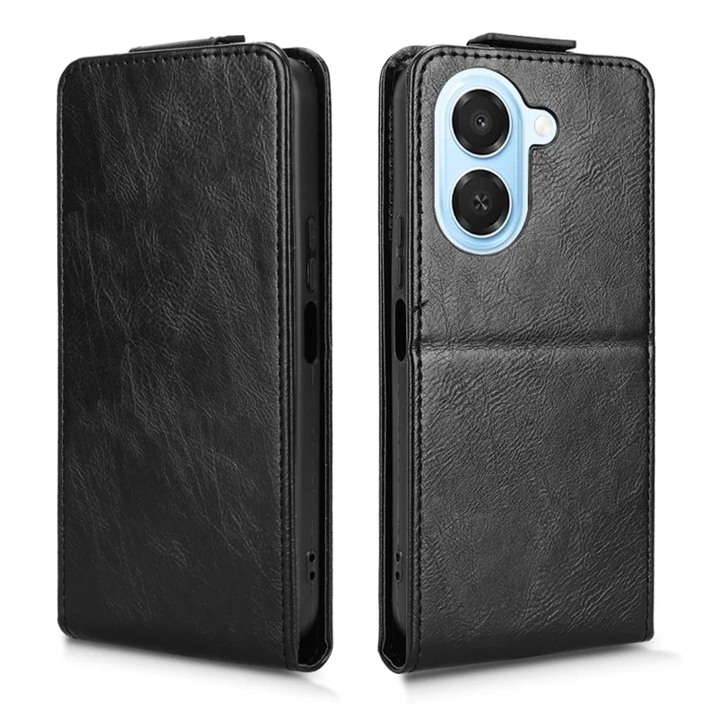 For Honor X7e 4G  /  Play 80 Plus 5G Stand Case Magnetic Clasp Vertical Flip Leather Phone Cover with Card Holder - Black