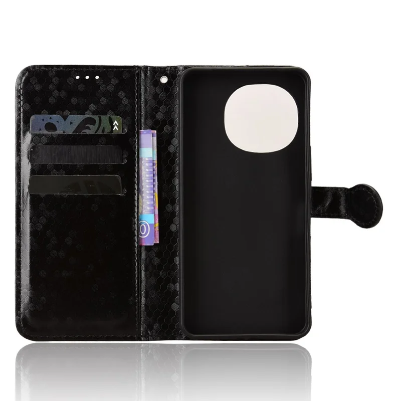 For Sharp Aquos R11 Wallet Case Dot Pattern Imprint PU Leather Phone Cover with Wrist Strap - Black
