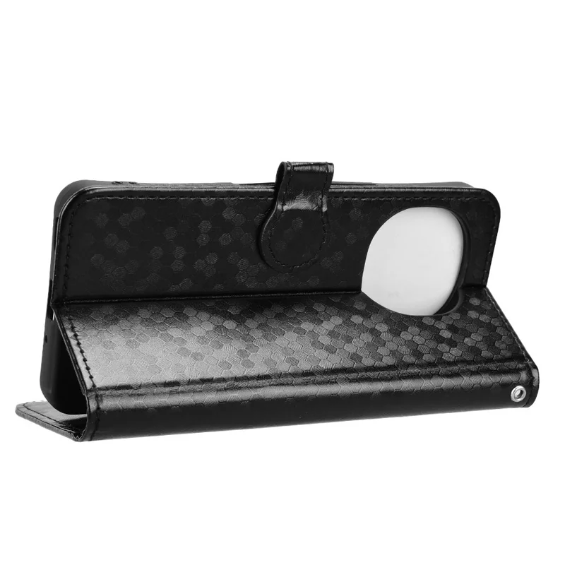 For Sharp Aquos R11 Wallet Case Dot Pattern Imprint PU Leather Phone Cover with Wrist Strap - Black