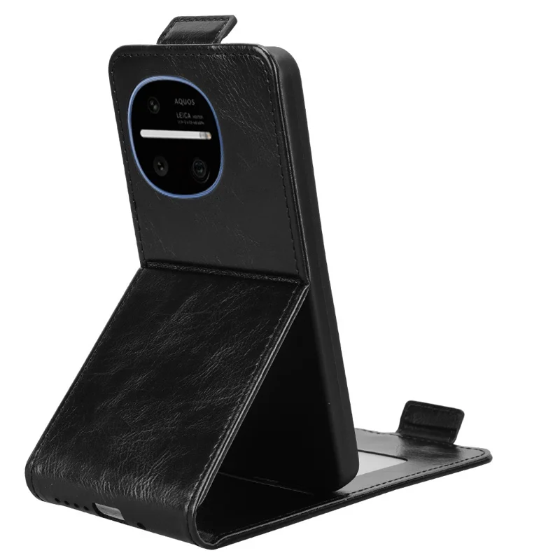 For Sharp Aquos R11 Stand Case Magnetic Clasp Vertical Flip Leather Phone Cover with Card Holder - Black