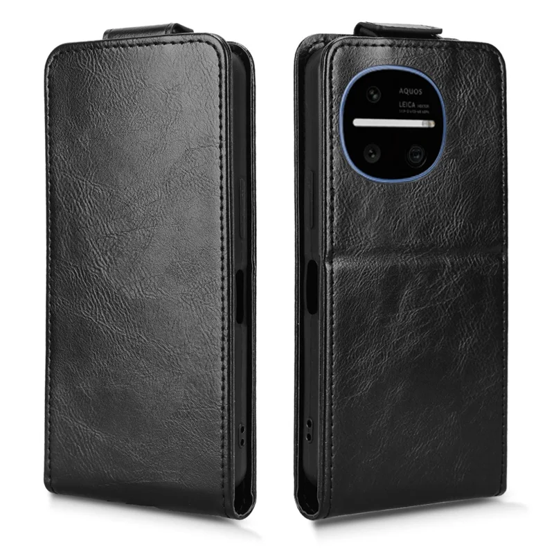 For Sharp Aquos R11 Stand Case Magnetic Clasp Vertical Flip Leather Phone Cover with Card Holder - Black