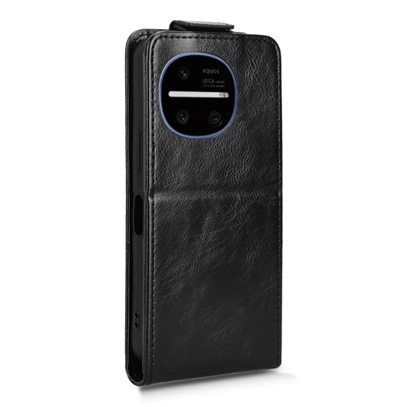 For Sharp Aquos R11 Stand Case Magnetic Clasp Vertical Flip Leather Phone Cover with Card Holder - Black