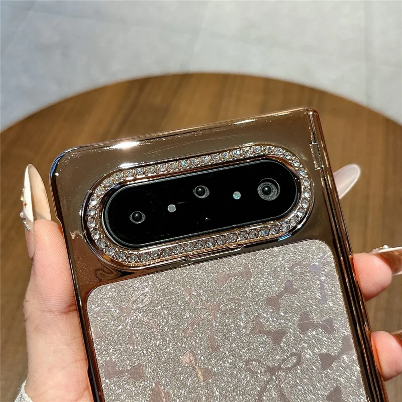 For Huawei Pura X Max Case with Screen Protector Bow Pattern Glitter PC Shockproof Protective Cover - Gold