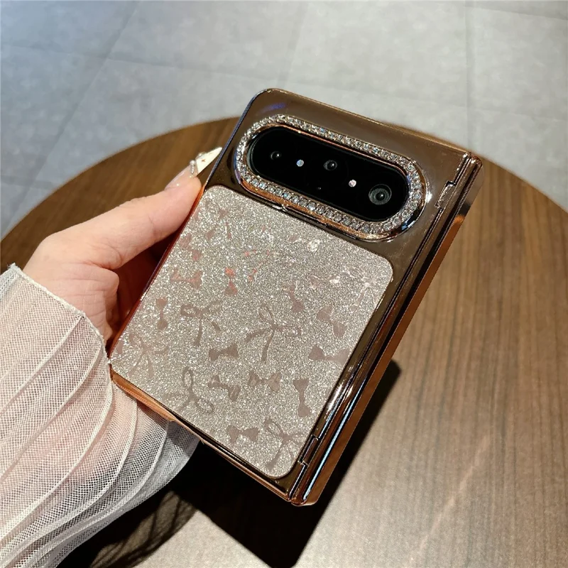 For Huawei Pura X Max Case with Screen Protector Bow Pattern Glitter PC Shockproof Protective Cover - Gold
