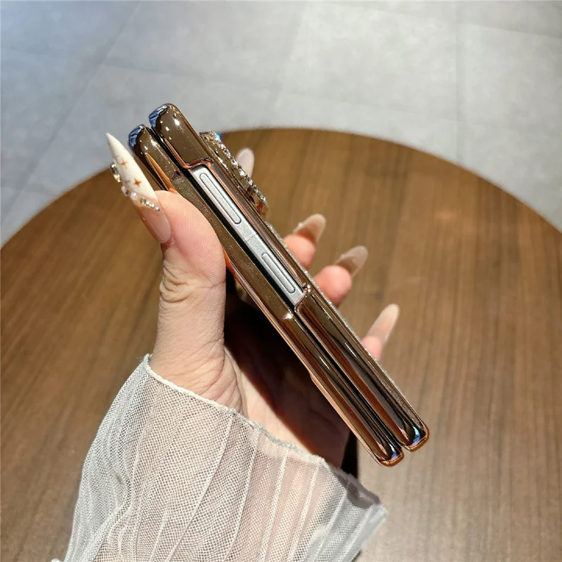 For Huawei Pura X Max Case with Screen Protector Bow Pattern Glitter PC Shockproof Protective Cover - Gold