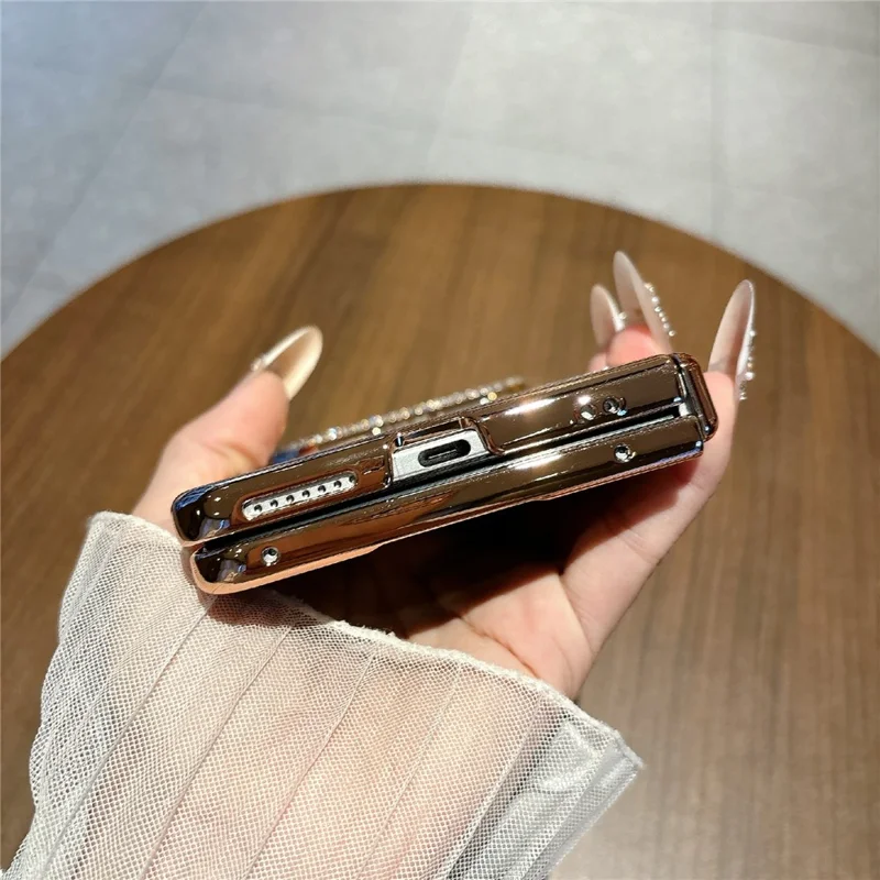 For Huawei Pura X Max Case with Screen Protector Bow Pattern Glitter PC Shockproof Protective Cover - Gold