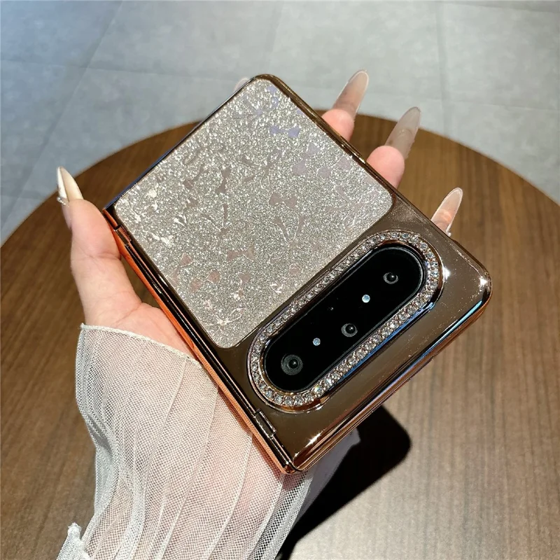 For Huawei Pura X Max Case with Screen Protector Bow Pattern Glitter PC Shockproof Protective Cover - Gold