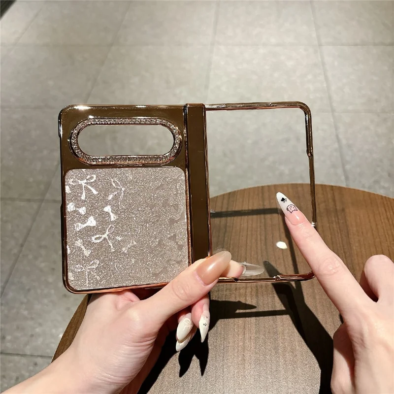 For Huawei Pura X Max Case with Screen Protector Bow Pattern Glitter PC Shockproof Protective Cover - Gold