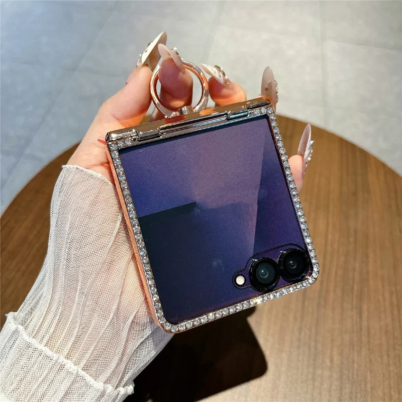 For Samsung Galaxy Z Flip7 5G Case with Ring Holder Kickstand Bow Design Glitter PC Phone Cover - Pink