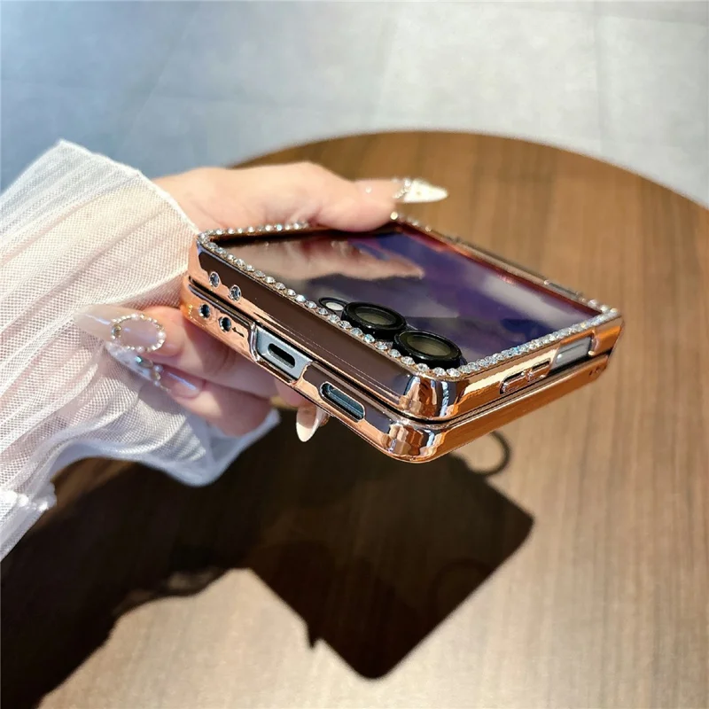 For Samsung Galaxy Z Flip7 5G Case with Ring Holder Kickstand Bow Design Glitter PC Phone Cover - Pink