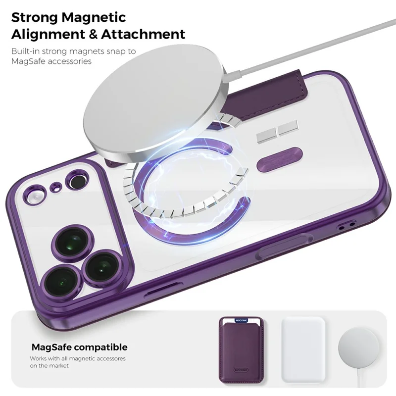 For iPhone 18 Pro Magnetic Case RFID Blocking Card Holder Leather Phone Cover with Lens Film - Dark Purple
