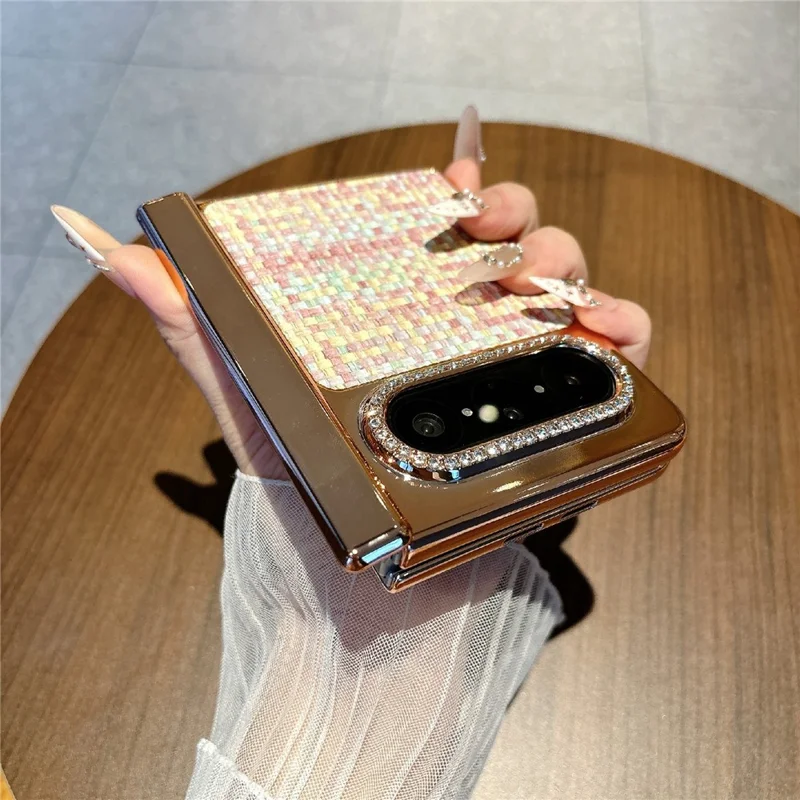 For Huawei Pura X Max Case Shockproof Woven Texture Leather + PC Protective Cover with Screen Protector - Gold