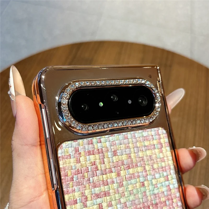 For Huawei Pura X Max Case Shockproof Woven Texture Leather + PC Protective Cover with Screen Protector - Gold