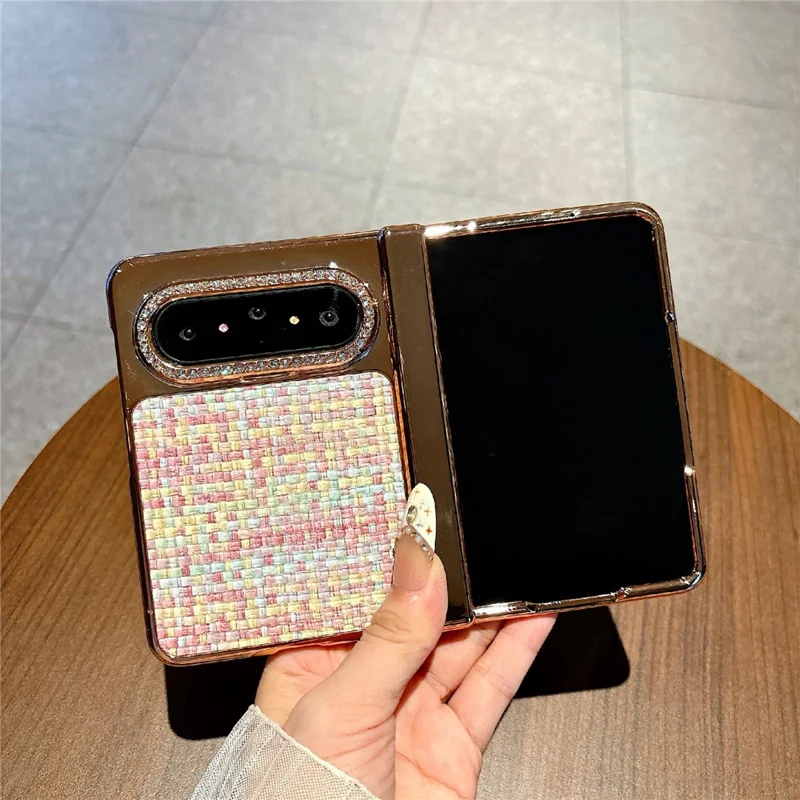 For Huawei Pura X Max Case Shockproof Woven Texture Leather + PC Protective Cover with Screen Protector - Gold