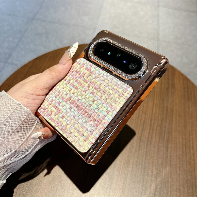 For Huawei Pura X Max Case Shockproof Woven Texture Leather + PC Protective Cover with Screen Protector - Gold