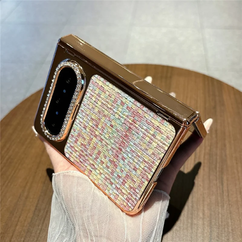 For Huawei Pura X Max Case Shockproof Woven Texture Leather + PC Protective Cover with Screen Protector - Gold