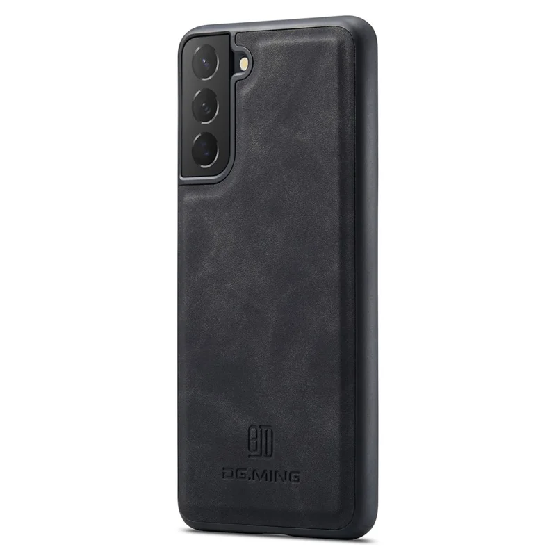 DG.MING For Samsung Galaxy S21 FE 5G Case PU Leather Covered PC + TPU Hybrid Phone Shell - Black