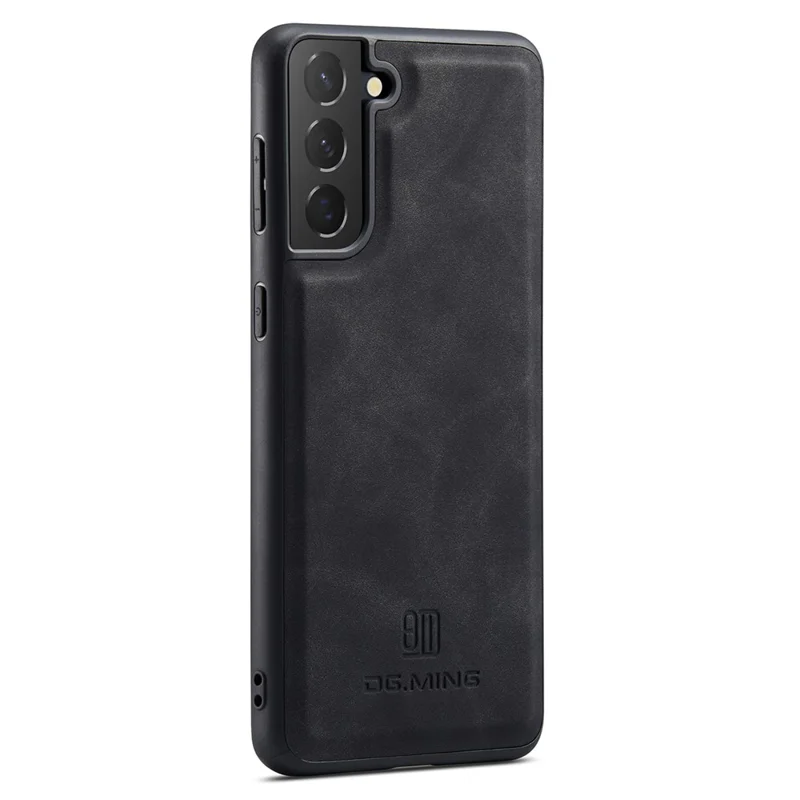 DG.MING For Samsung Galaxy S21 FE 5G Case PU Leather Covered PC + TPU Hybrid Phone Shell - Black