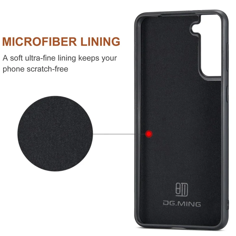 DG.MING For Samsung Galaxy S21 FE 5G Case PU Leather Covered PC + TPU Hybrid Phone Shell - Black