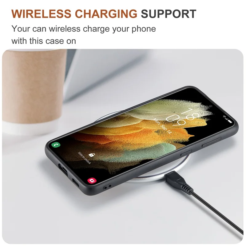DG.MING For Samsung Galaxy S21 FE 5G Case PU Leather Covered PC + TPU Hybrid Phone Shell - Black