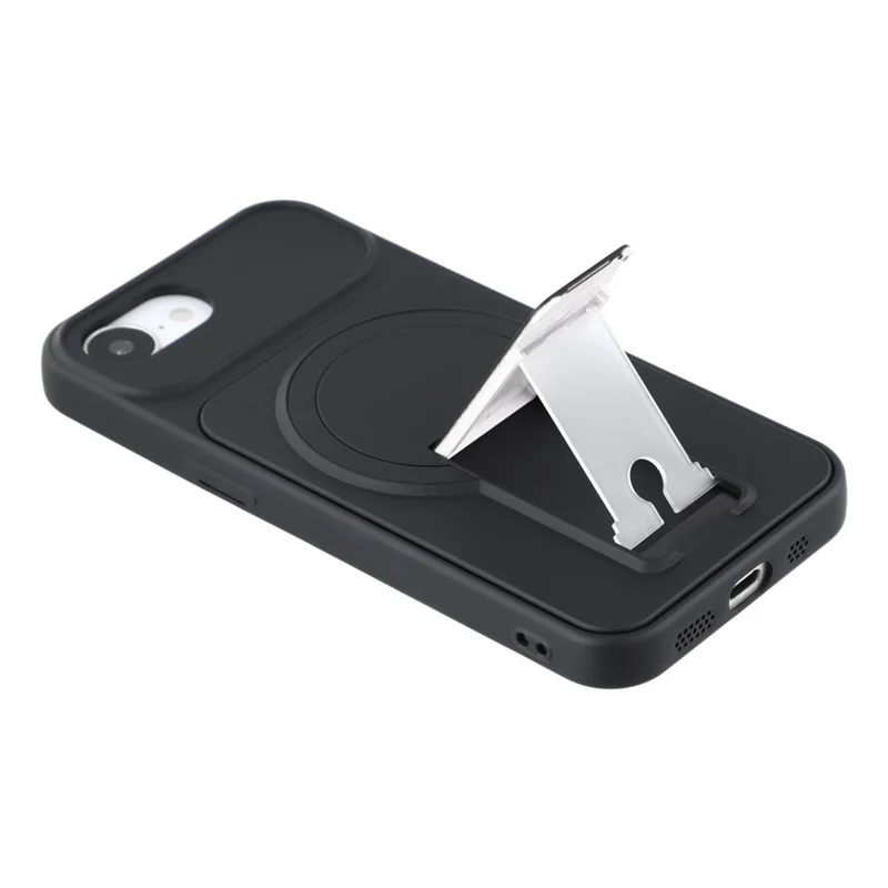 For iPhone 17e / 16e Case Invisible Kickstand Rubberized Acrylic + TPU Shockproof Phone Cover - Black