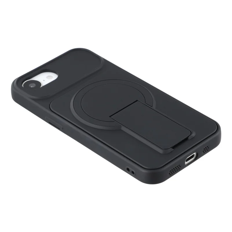For iPhone 17e / 16e Case Invisible Kickstand Rubberized Acrylic + TPU Shockproof Phone Cover - Black