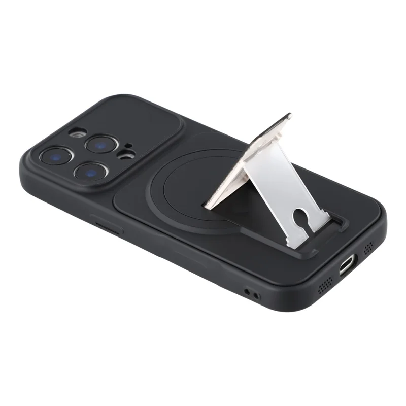 For iPhone 16 Pro Case Invisible Kickstand Rubberized Acrylic + TPU Shockproof Phone Cover - Black