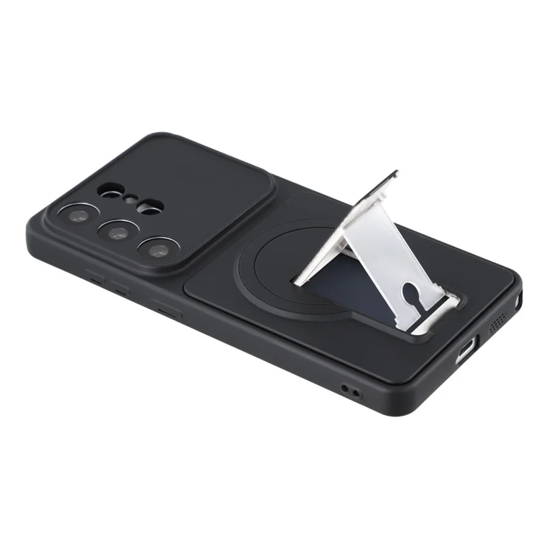 For Samsung Galaxy S25 Ultra Case Invisible Kickstand Rubberized Acrylic + TPU Shockproof Phone Cover - Black