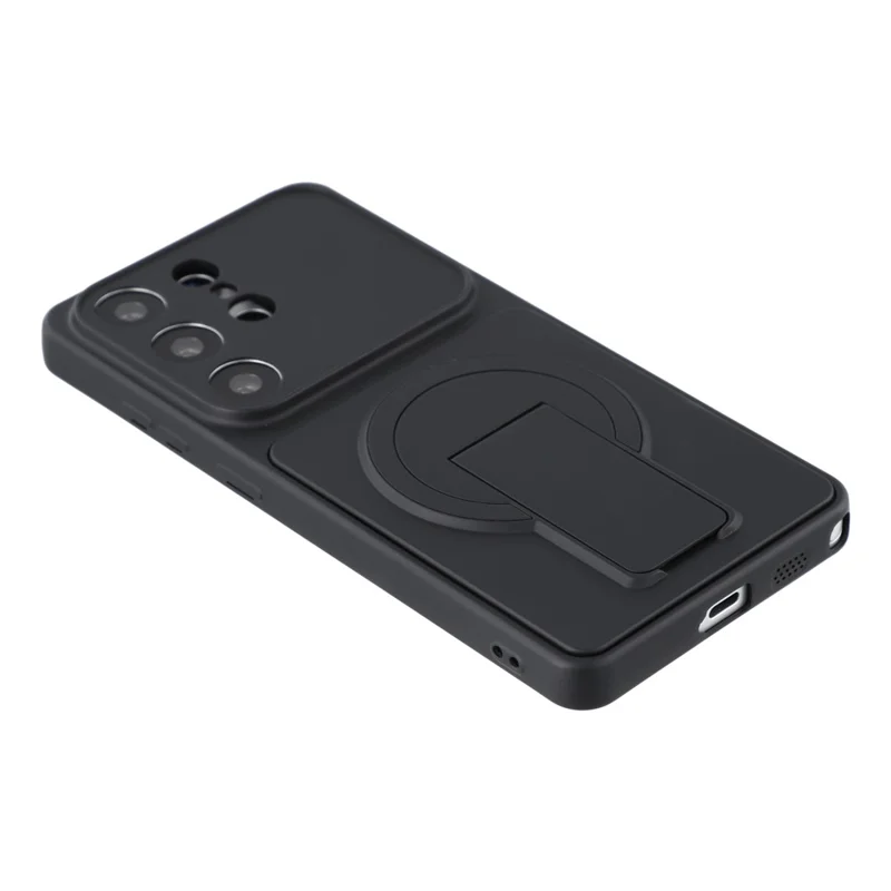 For Samsung Galaxy S25 Ultra Case Invisible Kickstand Rubberized Acrylic + TPU Shockproof Phone Cover - Black