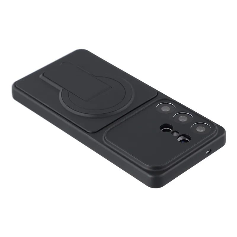 For Samsung Galaxy S25 Ultra Case Invisible Kickstand Rubberized Acrylic + TPU Shockproof Phone Cover - Black
