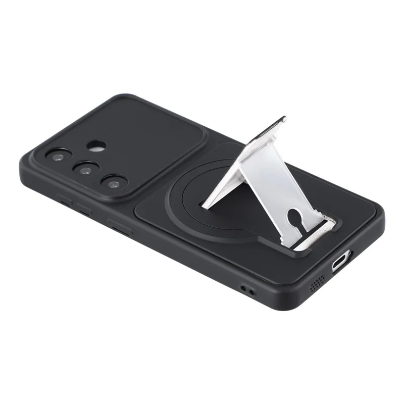 For Samsung Galaxy S25 Case Invisible Kickstand Rubberized Acrylic + TPU Shockproof Phone Cover - Black