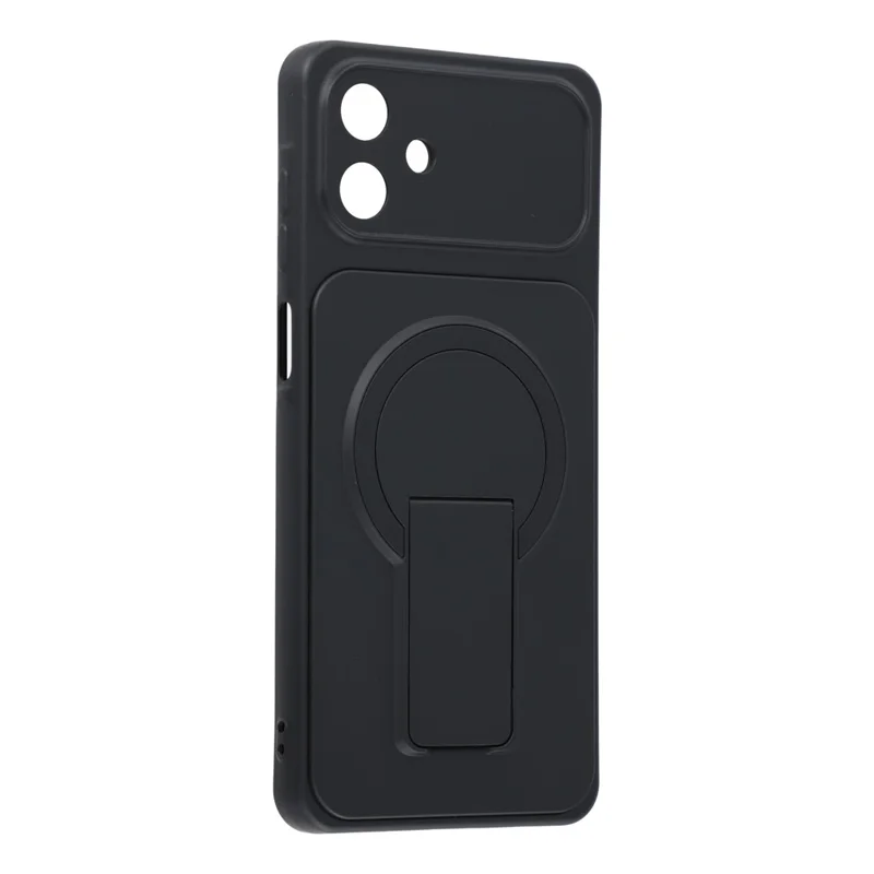 For Samsung Galaxy A06 4G Case Invisible Kickstand Rubberized Acrylic + TPU Shockproof Phone Cover - Black