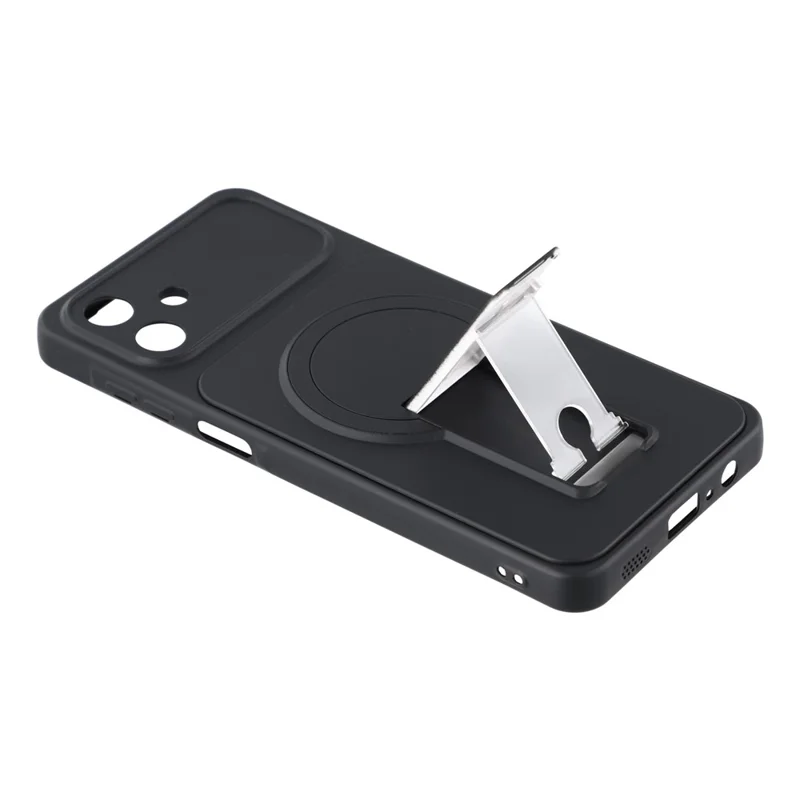 For Samsung Galaxy A06 4G Case Invisible Kickstand Rubberized Acrylic + TPU Shockproof Phone Cover - Black