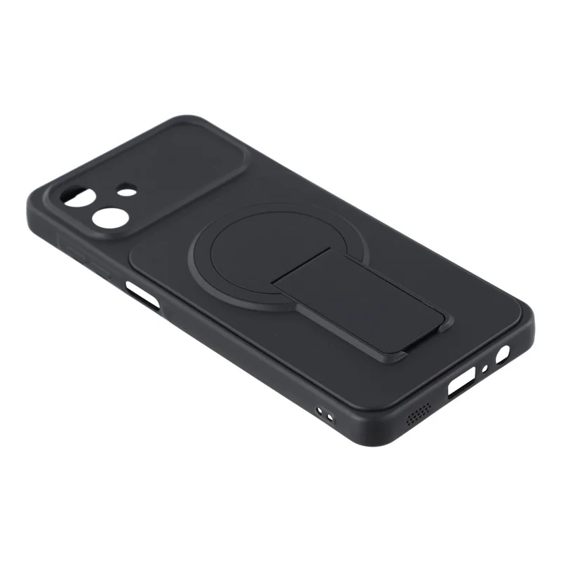 For Samsung Galaxy A06 4G Case Invisible Kickstand Rubberized Acrylic + TPU Shockproof Phone Cover - Black