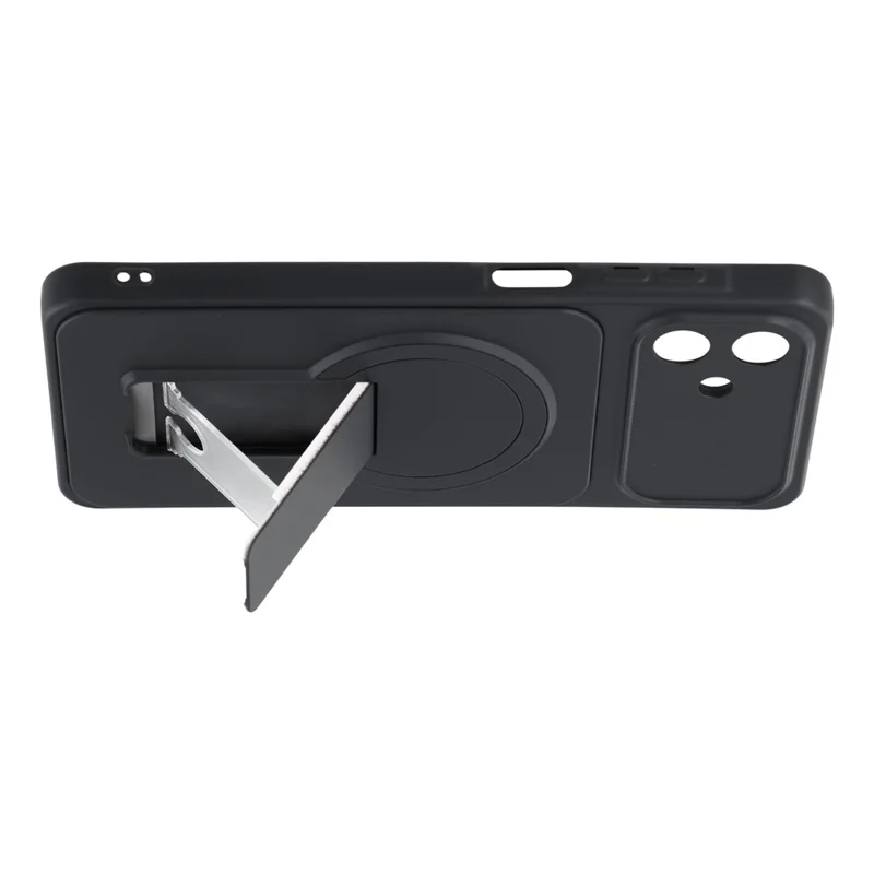 For Samsung Galaxy A06 5G Case Invisible Kickstand Rubberized Acrylic + TPU Shockproof Phone Cover - Black