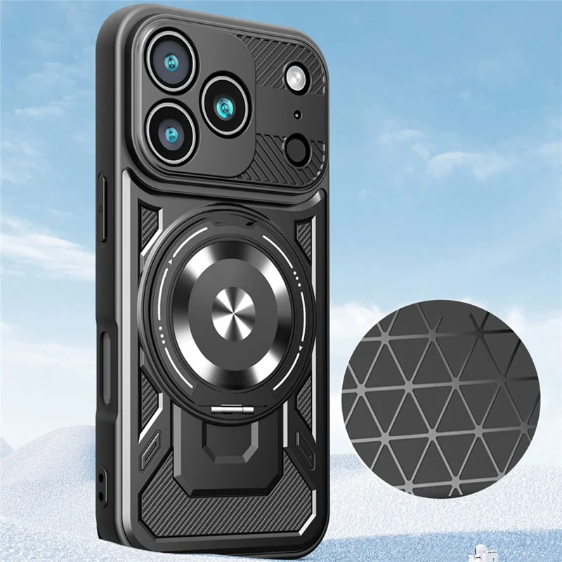 For iPhone 18 Pro Max Magnetisk Case med Roterende Stand TPU + PC Telefondæksel - Sort