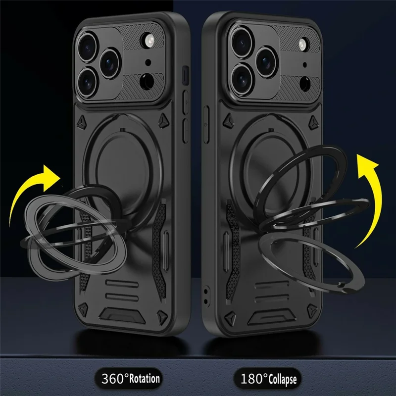 Magnetic Case For iPhone 18 Pro Max / 17 Pro Max Shockproof TPU + PC Phone Back Cover with Kickstand - Black