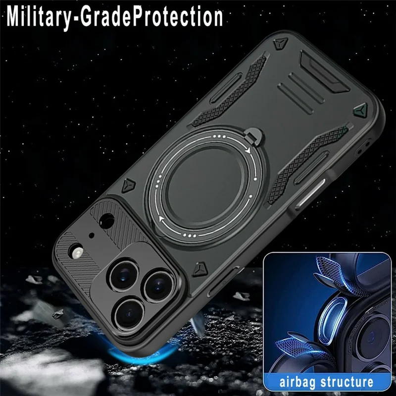Magnetic Case For iPhone 18 Pro Max / 17 Pro Max Shockproof TPU + PC Phone Back Cover with Kickstand - Black