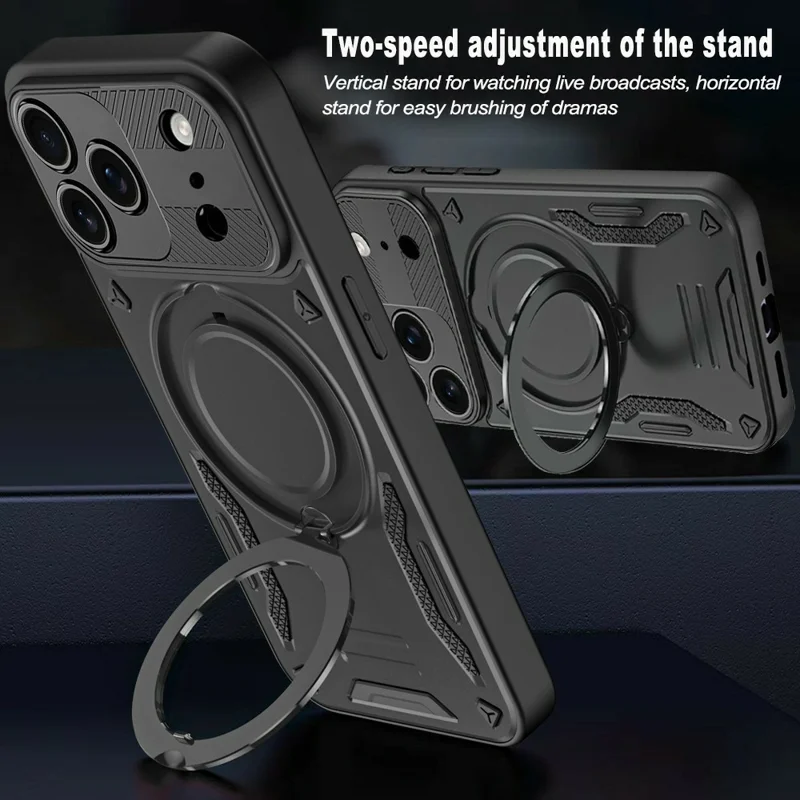 Magnetic Case For iPhone 18 Pro / 17 Pro Shockproof TPU + PC Phone Back Cover with Kickstand - Black