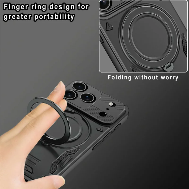 Magnetic Case For iPhone 18 Pro / 17 Pro Shockproof TPU + PC Phone Back Cover with Kickstand - Black