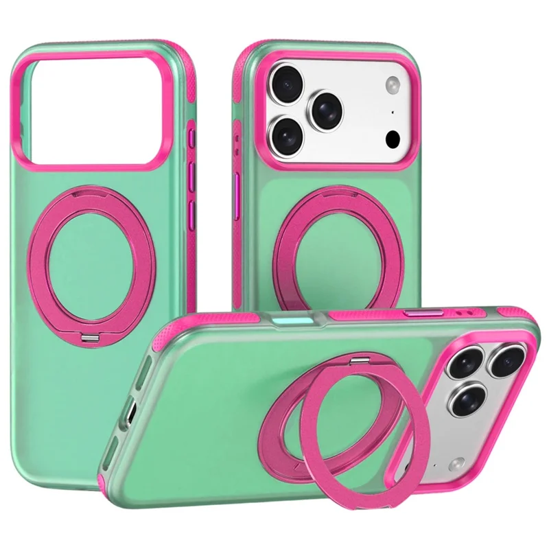 Til iPhone 18 Pro / 17 Pro Case med roterende magnetisk stander, mat PC+TPU+TPE stødfast telefonbeskyttelse - Grøn